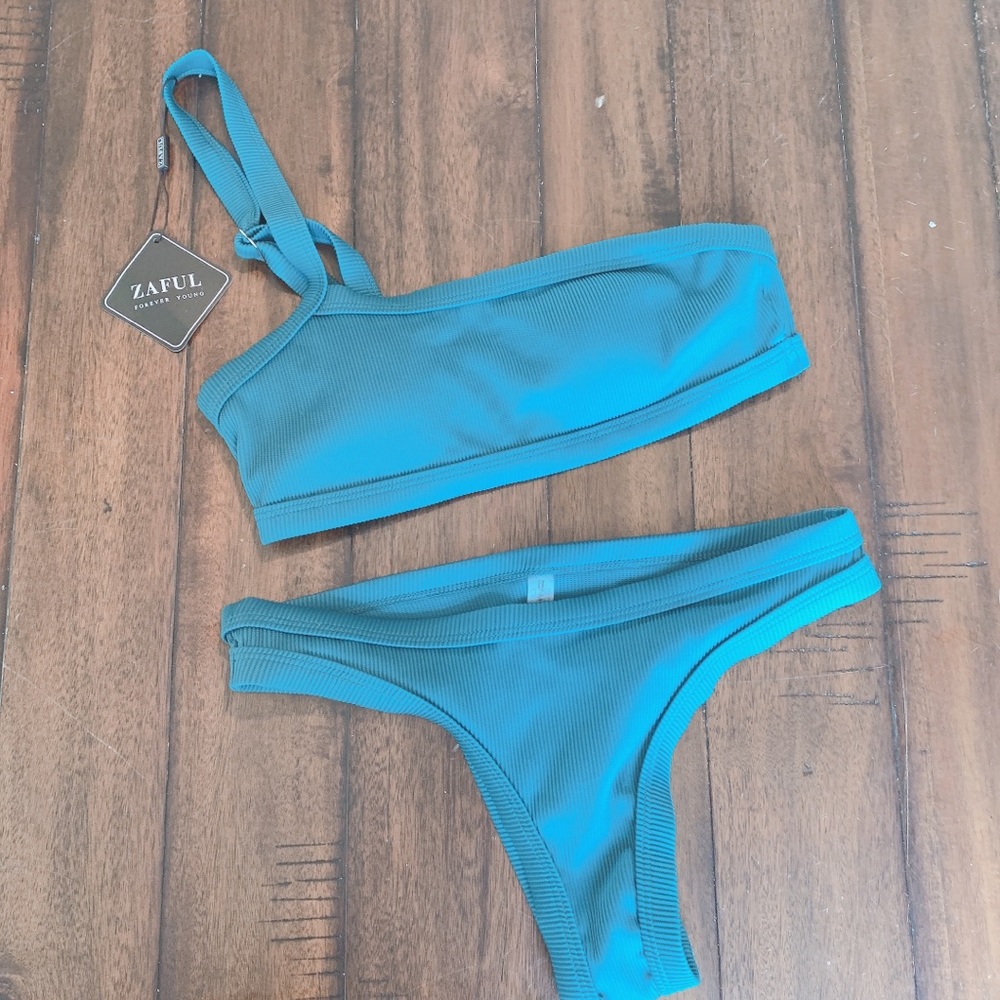 NWT Zaful | teal one shoulder swimsuit bikini 6